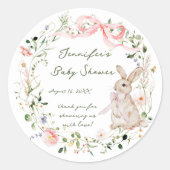 かわいい絵本うさぎワイルドフラワーリングベビーシャワー ラウンドシール (正面)