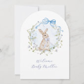 かわいい絵本のうさぎのワイルドフラワーリースのベビーシャワー 招待状 (裏面)