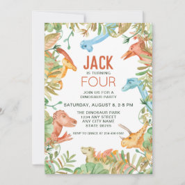 かわいい絵本の恐竜の誕生日パーティー 招待状