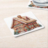 かわいい絵画デジタルのジンジャーブレッド スクエアペーパーコースター (アングル)