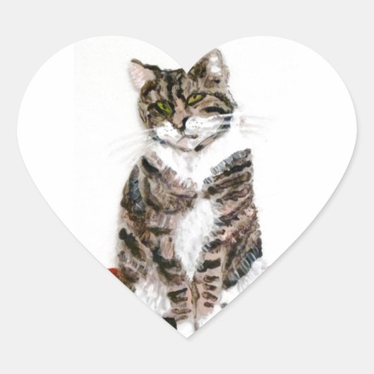 かわいい絵画子猫のタビー猫 ハートシール (正面)