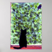 かわいい絵画子猫の黒猫バードウォッチング！ ポスター (正面)