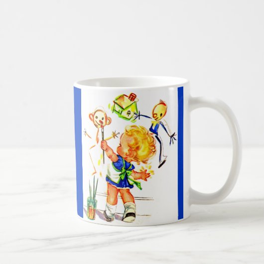 かわいい絵画小さな女の子の壁プリント コーヒーマグカップ (右)