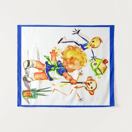 かわいい絵画小さな女の子の壁プリント タペストリー (正面(横))