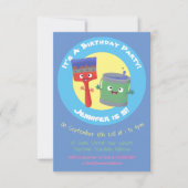 かわいい絵筆と絵の具の漫画キャラクターたち 招待状 (正面)