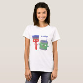 かわいい絵筆と絵の具の漫画キャラクター Tシャツ (正面フル)