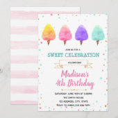 かわいい綿あめパーティーの招待状 招待状 (正面/裏面)