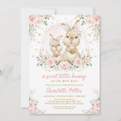 かわいい緑うさぎイースターバニーバースデーパーティーI 招待状 (正面)