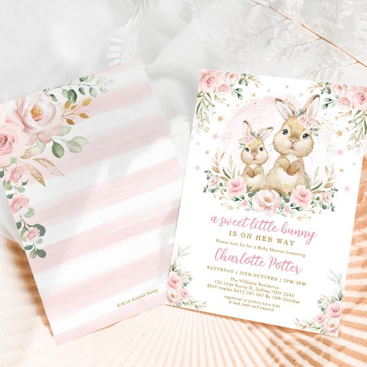 かわいい緑うさぎイースターバニーバースデーパーティーI 招待状