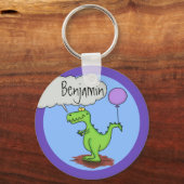 かわいい緑おもしろいのドラゴンユーモア漫画 キーホルダー (正面)