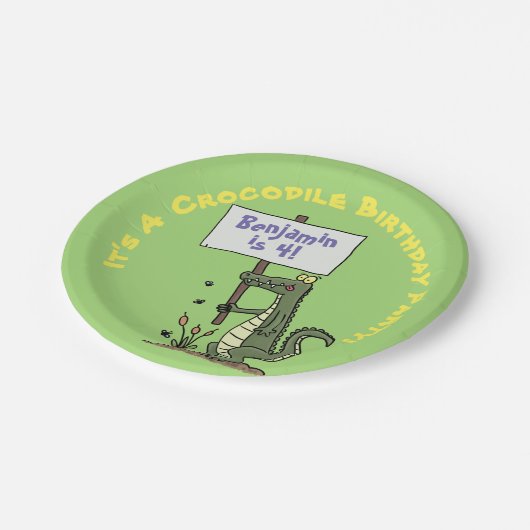 かわいい緑おもしろいのワニのユーモア漫画 ペーパープレート (アングル)