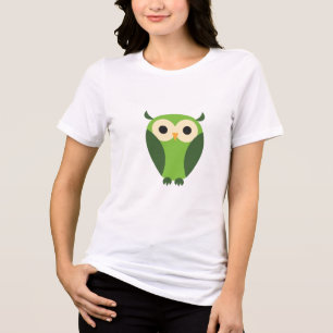 かわいい緑とベージュの漫画フクロウ トライブレンドTシャツ