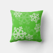 かわいい緑と白のクリスマスの雪の結晶 クッション (裏面)