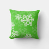 かわいい緑と白のクリスマスの雪の結晶 クッション (正面)