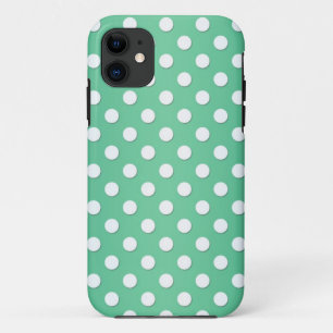 かわいい緑と白の水玉模様 iPhone 11 ケース
