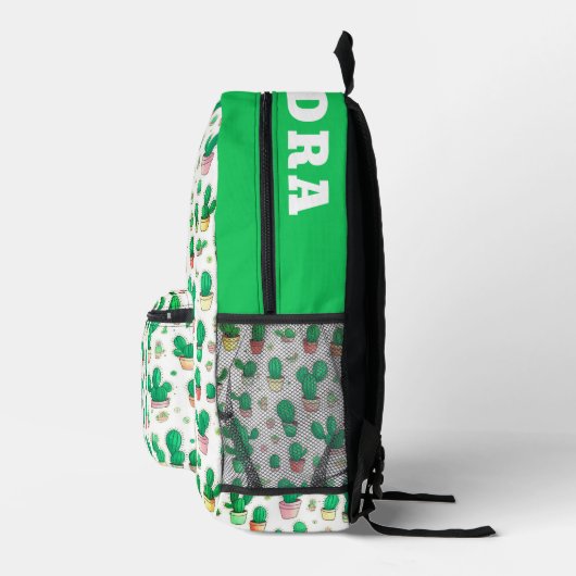かわいい緑と白サボテンの水彩模様 プリントバックパック (右)