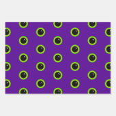 かわいい緑と紫の怪物の目とストライプ ラッピングペーパーシート (正面)