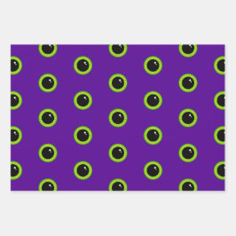 かわいい緑と紫の怪物の目とストライプ ラッピングペーパーシート