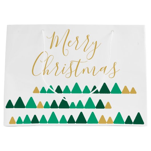 かわいい緑と金の森のクリスマスツリー ラージペーパーバッグ (正面)