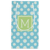 かわいい緑と青のデイジーのパターンパーソナライズされた スモールペーパーバッグ (正面)