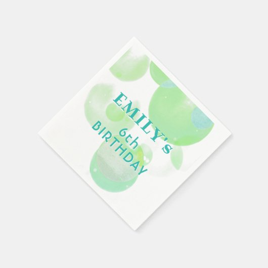 かわいい緑と青の泡の誕生日パーティー スタンダードカクテルナプキン (角)
