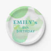 かわいい緑と青の泡の誕生日パーティー ペーパープレート (正面)