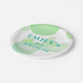かわいい緑と青の泡の誕生日パーティー ペーパープレート (アングル)