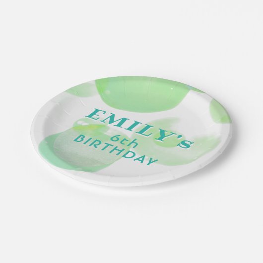 かわいい緑と青の泡の誕生日パーティー ペーパープレート (アングル)