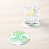 かわいい緑と青の泡の誕生日パーティー ラウンドペーパーコースター (インサイチュ)