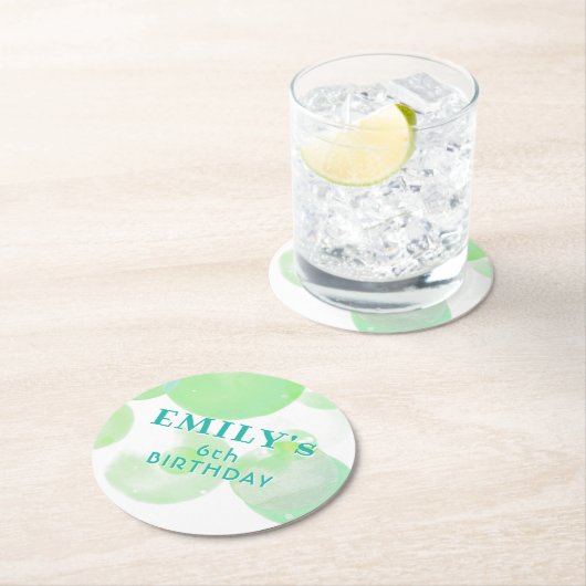 かわいい緑と青の泡の誕生日パーティー ラウンドペーパーコースター (インサイチュ)