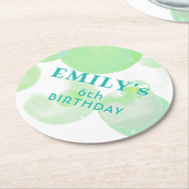 かわいい緑と青の泡の誕生日パーティー ラウンドペーパーコースター