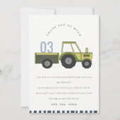 かわいい緑と青の農場トラクターの子供向け誕生日パーティーグッズ（全年齢対応） サンキューカード (正面)