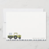 かわいい緑と青の農場トラクターの子供向け誕生日パーティーグッズ（年齢不問） ノートカード (正面)