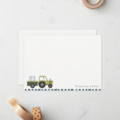 かわいい緑と青の農場トラクターの子供向け誕生日パーティーグッズ（年齢不問） ノートカード (正面/裏面インサイチュ)