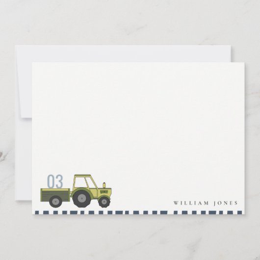 かわいい緑と青の農場トラクター 子供向け 誕生日 すべての年齢 ノートカード (正面)