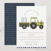 かわいい緑と青の農業トラクターの子供向け誕生日 サンキューカード (正面/裏面)