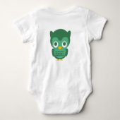 かわいい緑と黄色の漫画フクロウ2 ベビーボディスーツ (裏面)