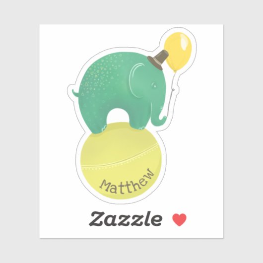 かわいい緑と黄色の象。おもしろい子の動物 シール (シート)