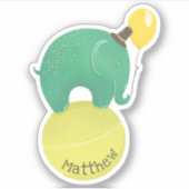 かわいい緑と黄色の象。おもしろい子の動物 シール (正面)
