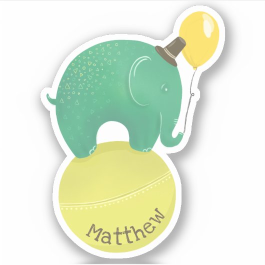 かわいい緑と黄色の象。おもしろい子の動物 シール (正面)