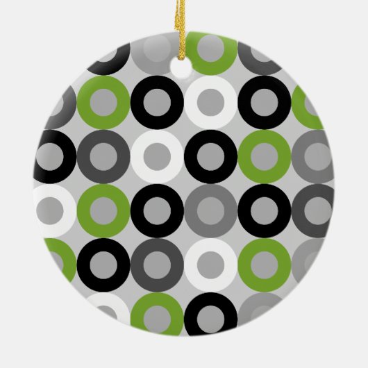 かわいい緑と黒と白のドットベクトルパターン セラミックオーナメント (裏面)