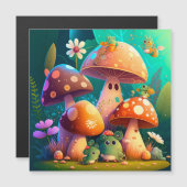 かわいい緑のかわいいベビーキノコ マグネット招待状 (正面/裏面)