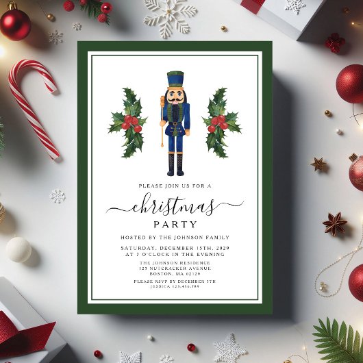 かわいい緑のくるみ割りクリスマスクリスマスパーティー 招待状