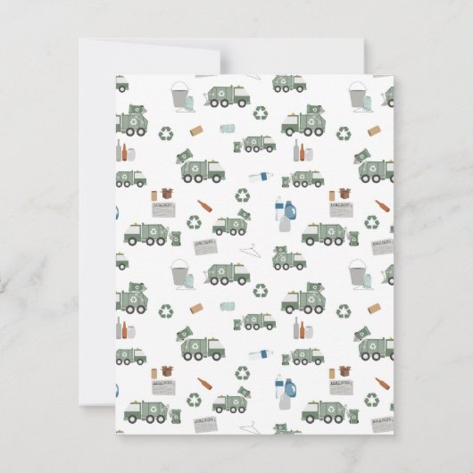 かわいい緑のごみ収集トラックの車両 子供の名前 ノートカード (裏面)