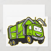 かわいい緑のごみ収集車 招待状 (正面/裏面)