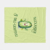 かわいい緑のアニメの漬物 フリースブランケット (正面(横))