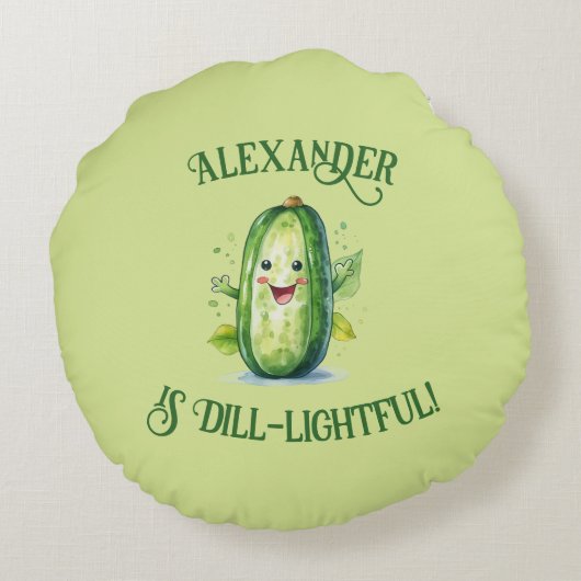 かわいい緑のアニメの漬物 ラウンドクッション (裏面)