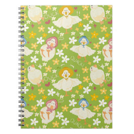 かわいい緑のアヒルとデイジーの花のシームレスパターン ノートブック