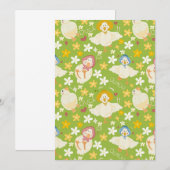かわいい緑のアヒルとデイジーの花のシームレスパターン 招待状 (正面/裏面)