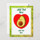 かわいい緑のアボカドの漫画赤いハートヴィンテージ ポストカード (正面/裏面)